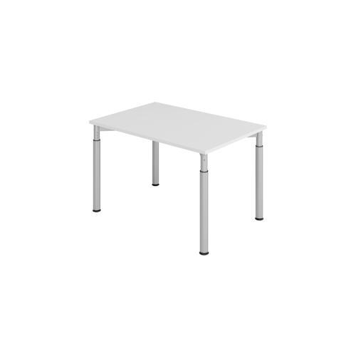 bümö höhenverstellbarer Schreibtisch 120x80 cm in grau, Gestell silber - PC Tisch höhenverstellbar & klein, höhenverstellbarer Tisch Büro, kleiner