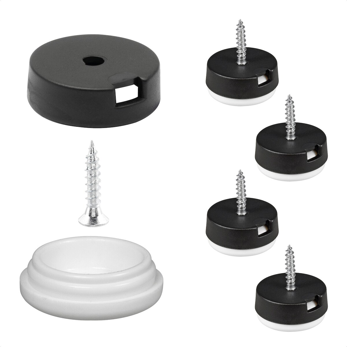 WAGNER QuickClick® Kunststoffgleiter EXTREME - 4x Schraube, je 4x Basis Ø 20 & Gleiteinsatz Ø 20 mm, DE Ware - 15785600 Image