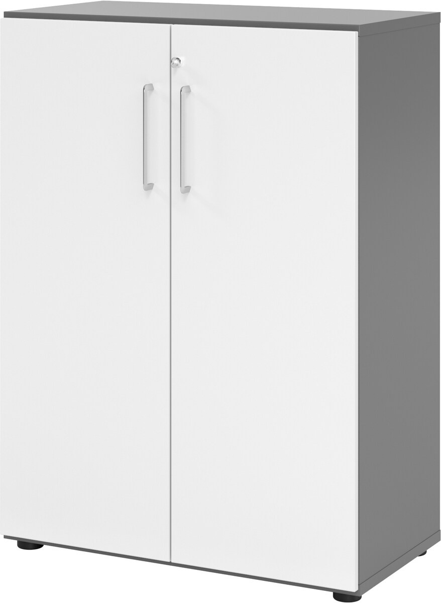 bümö Aktenschrank abschließbar, Büroschrank Holz 80cm breit in Graphit/Weiß - abschließbarer Schrank mit Aktenregal für's Büro & Arbeitszimmer, Büro Image
