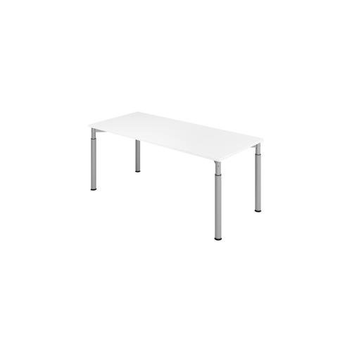 bümö höhenverstellbarer Schreibtisch 180x80 cm in weiß, Gestell silber - PC Tisch höhenverstellbar & groß, höhenverstellbarer Tisch Büro, großer