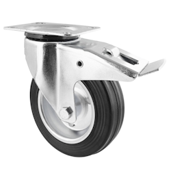 WAGNER Soft-Lenkrolle - Ø 125 mm, Stahl Felge verzinkt, Vollgummi, Bremse & Platte, Tragkraft 100 kg - 04712401 Image
