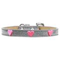 Pink Glitter Heart Widget Dog Collar Silver Ice Cream Size 12