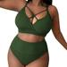 Female 4/July 1 Piece Swimsuit Women for Lap Swimming 2024 Women s Plus Size Solid Color Suspender High Waisted Bikini Plus Size Swimsuit Green XXXL