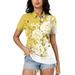 Ydkzymd Women s Polo Shirts with Short Sleeves Collared 3 Buttons Short Sleeve Golf Shirts Tie Dye Floral Flower Cotton Casual Work Breathable Shirts Summer Button Down 2024 Tee Tops Yellow 3XL