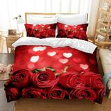 Luxury Hotel Bedding-Queen Size(1 Duvet Cover 2 Pillowcases) Luxury Designer 3D Red Rose Flowers Comforter Bedding Set Valentine s Day Wedding Bedding Set