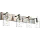JIAH 4 Lights Bathroom Vanity Light Fixtures Modern Bedroom Light Fixture with Clear Glass Brushed Nickel Finish Industrial Wall Lamp for Bathroom Kitchen
