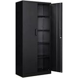 TJUNBOLIFE Cabinets With Doors And Shelves 71 Metal Garage Cabinet With Locking Doors Garage Cabinets Adjustable Layers Shelves For Home Gym bathroom kitchen office Cabinets