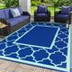 DEORAB Outdoor Rug for Patio Clearance 6 x9 Waterproof Mat Reversible Plastic Camping royal blue & blue green