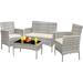 Patio Furniture 4 Pieces Conversation Sets Outdoor Wicker Rattan Chairs Garden Backyard Balcony Porch Poolside loveseat with Soft Cushion and Glass Table Brown and Beige