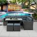 6-Piece Patio Furniture Set Outdoor Sectional Sofa with Glass Table Ottomans for Pool Backyard Lawn (Black)