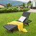 Folding Padded Rattan Patio Chaise Lounge with Adjustable Backrest and Rear Wheels