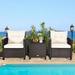 3 Pcs Patio Rattan Furniture Set Cushioned Conversation Set Coffee Table