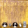 Warm White Curtain Light for Bedroom 300 LED 9.8 x 9.8 ft Window Fairy Curtain String Light with 16 Hooks 8 Models Remote Control for Wedding Party Home Garden Indoor Decorations