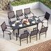 & William 9 Pieces Patio Dining Set for 8 Outdoor Furniture with 1 X-Large E-Coating Square Metal Table and 8 Black Portable Folding Sling Chairs Outdoor Table & Chairs for Porc