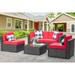 7 Pieces Outdoor Patio Sectional Sofa Couch Black PE Wicker Furniture Conversation Sets with Washable Cushions & Glass Coffee Table for Garden Poolside Backyard (Aegean Blue)