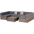 7-Piece Patio Furniture Sets Outdoor Wicker Conversation Sets All Weather PE Rattan Sectional Sofa Set with Cushions & Slat Plastic Wood Table Beige