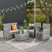 Patio Outdoor 4 Pieces Sectional Sofa Set Balcony Wicker Rattan Chairs with Table and Loveseat for Garden Porch Backyard Gray Wicker/Gray Cushion