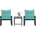 TJUNBOLIFE 3 Piece Rocking Bistro Set Wicker Patio Set Outdoor Modern Rocking Chair Rattan Porch Chairs Conversation Sets with Glass Coffee Table Blue Thickedned Cushion