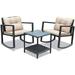 TJUNBOLIFE 3-Piece Rocking Bistro Set Outdoor Patio Rocking Chairs with Coffee Table Rattan Wicker Conversation Set for Garden Lawn Backyard Balcony
