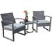 3 Piece Outdoor Patio Conversation Set Rattan Chair Set With Coffee Table For Garden Balcony Backyard Poolside (Dark Grey)