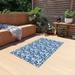 Blue Floral Outdoor Rug 100% polyester chenille Rug for Patio or Porch