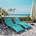 Gotland Patio Lounge Chair 3 Pieces Chaise Lounge Outdoor Folding leisure Lounge Chairs Including Table Rattan Patio Furniture Set Blue