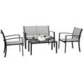 4 Pieces Patio Conversation Set Patio Set with Loveseat and Coffee Table Outdoor Sofa Garden Lawn Patio Chairs for Poolside Porch (Grey)