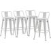 TJUNBOLIFE 30 inch Metal Stools Set of 4 Indoor Outdoor Height Stools with Back Kitchen Dining Chairs White