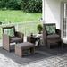 OC Orange-Casual 5-Pcs Patio Conversation Set Balcony Furniture Set with Cushions Brown Wicker Chair with Ottoman & Storage Table Dark Gray