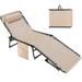 Devoko Foldable Lounge Chaise 12 inch High 5-Position Adjustable Patio Lounge Chair Beach Pool Chaise Biege
