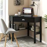 Corner Wooden Piece Laptop Computer Desk-Black