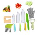Kid Knife Set for Real Cooking 8 Pieces Montessori Kitchen Tools Toddler Safe Knives Set Kids Cooking Set Real with Plastic Wooden Knives Sandwich Cutters Gloves