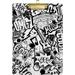 Acrylic Clipboard Black White Comics Graffiti Cute Printed for Nurses/Students/Office/Worker Silver Clip Size 12.5 x 9 Inch