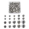 50pcs Zinc Alloy Hollow EC36 Round Beads Tibetan Styles Antique Silver Filigree Textured Round Loose Spacer Ball Beads for DIY Bracelet Necklace Jewelry Crafts Making Hole: 1-2.5mm