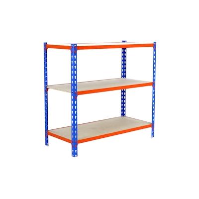 SimonRack Maderclick schraubenloses Metallregal 3 Böden. Farbe BLAU/ORANGE/HOLZ 1000x1000x500 mm Image