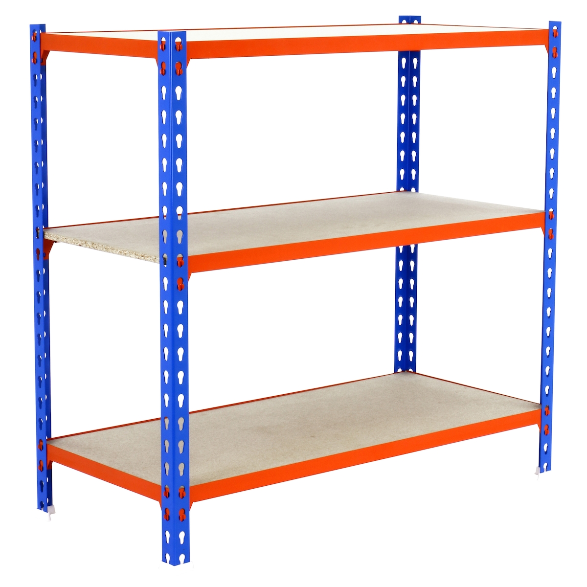 SimonRack Maderclick schraubenloses Metallregal 3 Böden. Farbe BLAU/ORANGE/HOLZ 1000x800x300 mm Image