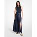 Michael Kors Smocked Georgette Maxi Dress Blue M