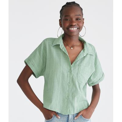 Aeropostale Womens' Crosshatch Camp Shirt - Light Green - Size S - Cotton