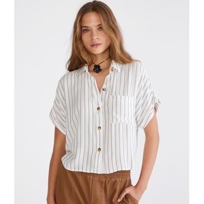 Aeropostale Womens' Vertical Stripe Camp Shirt - White - Size M - Rayon