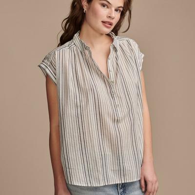 Lucky Brand Short Sleeve Popover - Women's Clothing Short Sleeve Tee Shirt Tops in Natural/Blue Stripe, Size XL