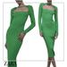 Zara Dresses | New Green Slim Pencil Dress Zara Ribbed Sleeve Unlined Intense Green M | Color: Green | Size: M