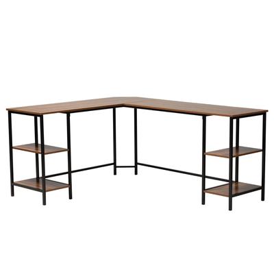 Lydia Modern Walnut Brown Finished Wood And Black Metal L-Shaped Corner Desk With Shelves by Baxton Studio in Walnut Brown
