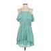 Maeve Cocktail Dress - A-Line Plunge Sleeveless: Teal Print Dresses - Women's Size Small