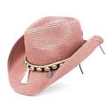 Cowboy Hats Women Hollow Western Cowboy Hat Lady Beach Straw Cowgirl Jazz Sun Caps Pink