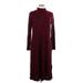 Ann Taylor LOFT Casual Dress - Sweater Dress Mock 3/4 sleeves: Burgundy Print Dresses - Women's Size Large