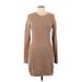 Hollister Casual Dress - Sweater Dress Crew Neck Long sleeves: Brown Print Dresses - Women's Size Large