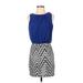 Ruby Rox Casual Dress - Mini High Neck Sleeveless: Blue Chevron Dresses - Women's Size Small