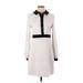 Slate & Willow Casual Dress - Shirtdress High Neck Long sleeves: White Color Block Dresses - Women's Size 6