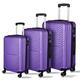 3-Piece Set Luggage, Hard Sided Luggage with Spinner Wheels Suitcase Set with with Lock 20in/24in/28in Luggage Sets for Travel, Purple, Travel