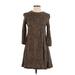 H&M Casual Dress - A-Line Crew Neck 3/4 sleeves: Brown Leopard Print Dresses - Women's Size 2